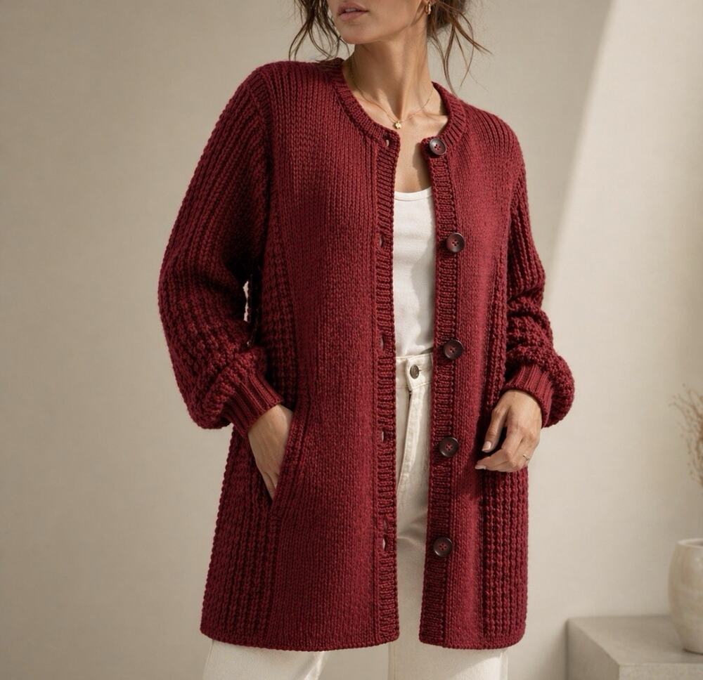 Vtg Pallas Sz L Orig Hand Loom Pure New Wool Texture Pkts Cardigan Shacket Hvy